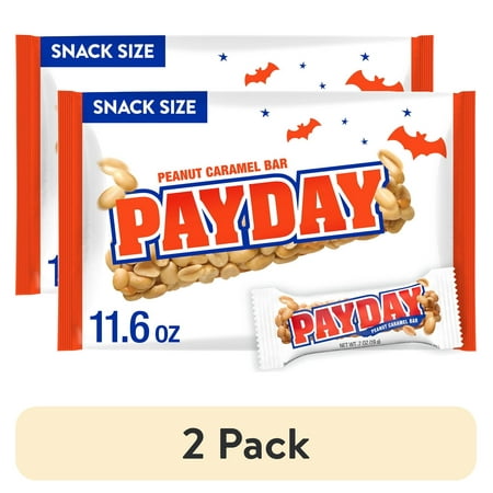 (2 pack) Payday Peanut Caramel Snack Size Halloween Candy, Bag 11.6 oz