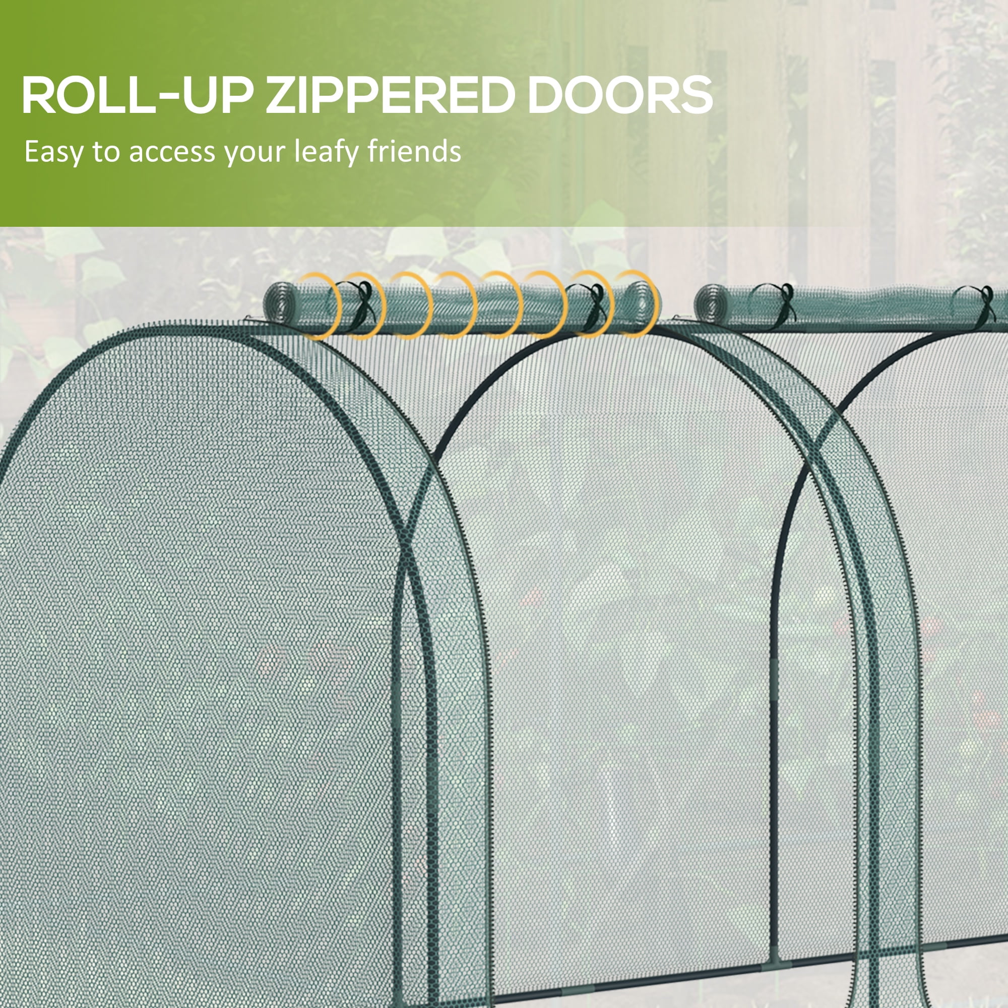 9' x 4' Crop Cage, Plant Protection Tent with Three Zippered Doors, Storage Bag and 6 Ground Stakes, for Garden, Yard, Lawn, Green