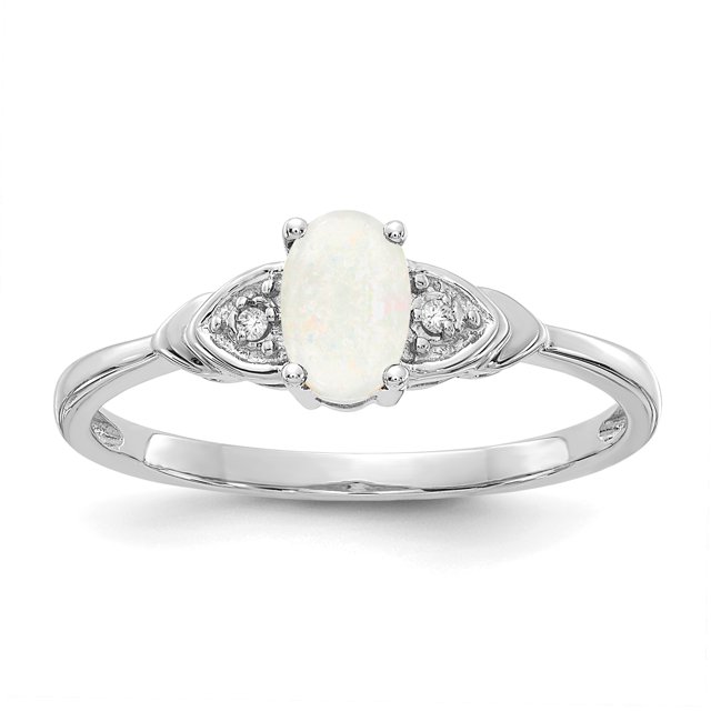 14k White Gold Opal Diamond Ring Birthstone October