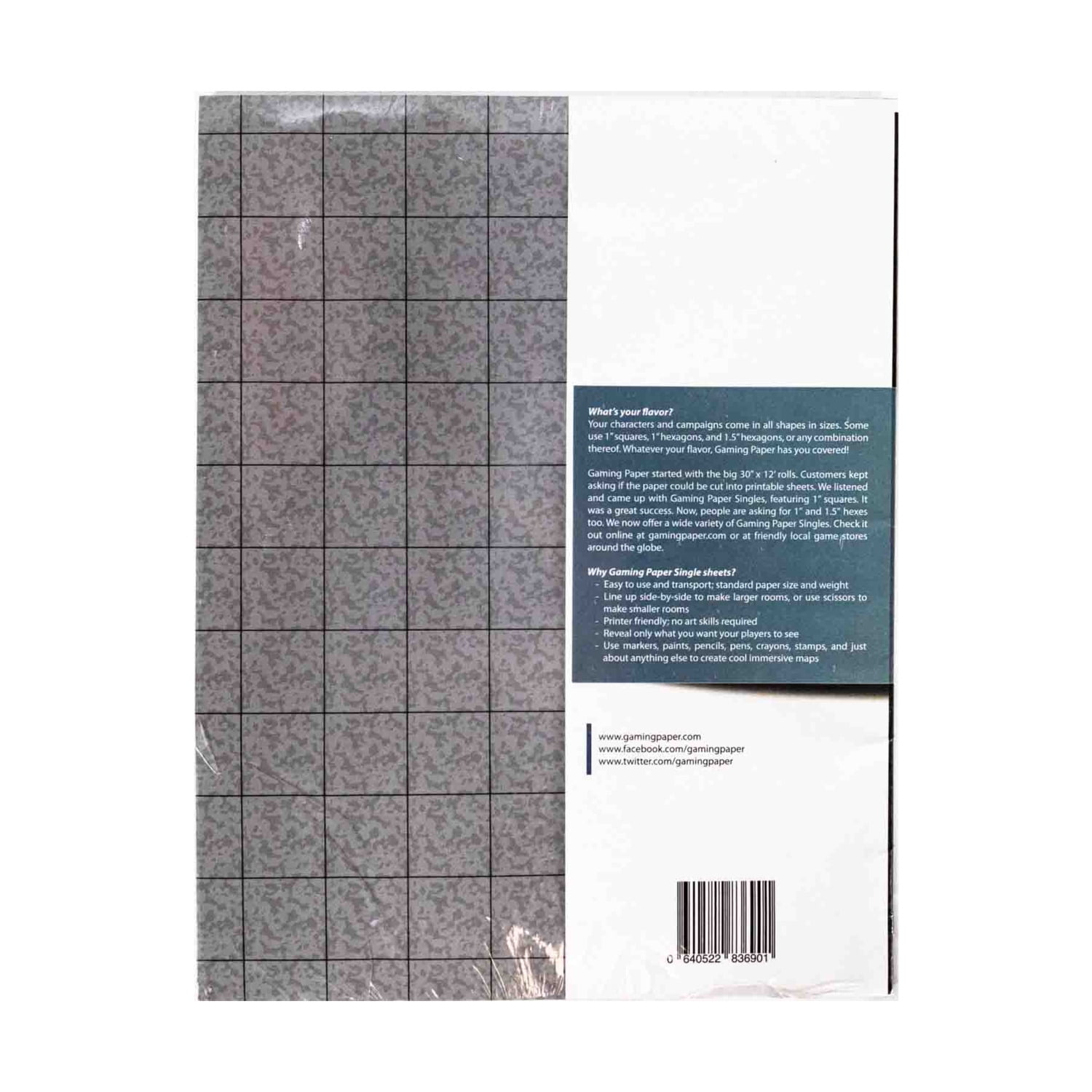 Gaming Paper 8.5" x 11" Reversible Graph Paper - Cobblestone (1" Square) New