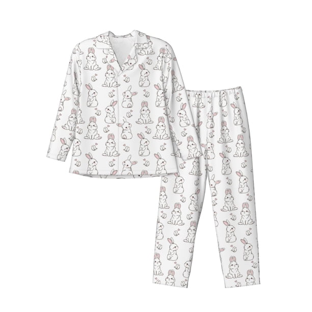 Balery Bunny And Bird Pijama para Hombre de Dos Piezas con Manga Larga, Conjunto de Dormir y Descanso Suave con Bolsillos-X-Large