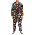 thumbnail image 3 of Salouo Geometry Print Button-Front Long Sleeve Pajama Set for Men, Soft 2Pjs Men's Long Sleeve Sleepwear-XX-Large, 3 of 7