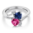 thumbnail image 3 of Gem Stone King 925 Sterling Silver Blue Created Sapphire Pink Created Sapphire and White Lab Grown Diamond Ring for Women (1.63 Cttw, Heart Shape 6MM, Gemstone September Birthstone, Size 8), 3 of 6