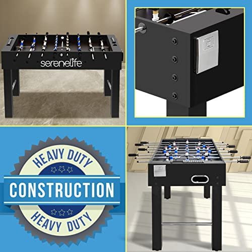 SereneLife 48" Arcade Foosball Table - 47.83'' x 24.02'' x 31.10'' Home Game Room Soccer Table, Modern Black Design, Chrome Steel Rods, 2 Balls, 2 Drink Holders, Adjustable for Kids & Adults