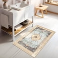 thumbnail image 2 of Small Rug Washable Boho Area Rugs for Entryway Bedroom Non Slip Throw Carpet for Bathroom Entrance Bedside Indoor Door Mat Soft Floral Home Decor 2''x3'',Beige and Blue, 2 of 6