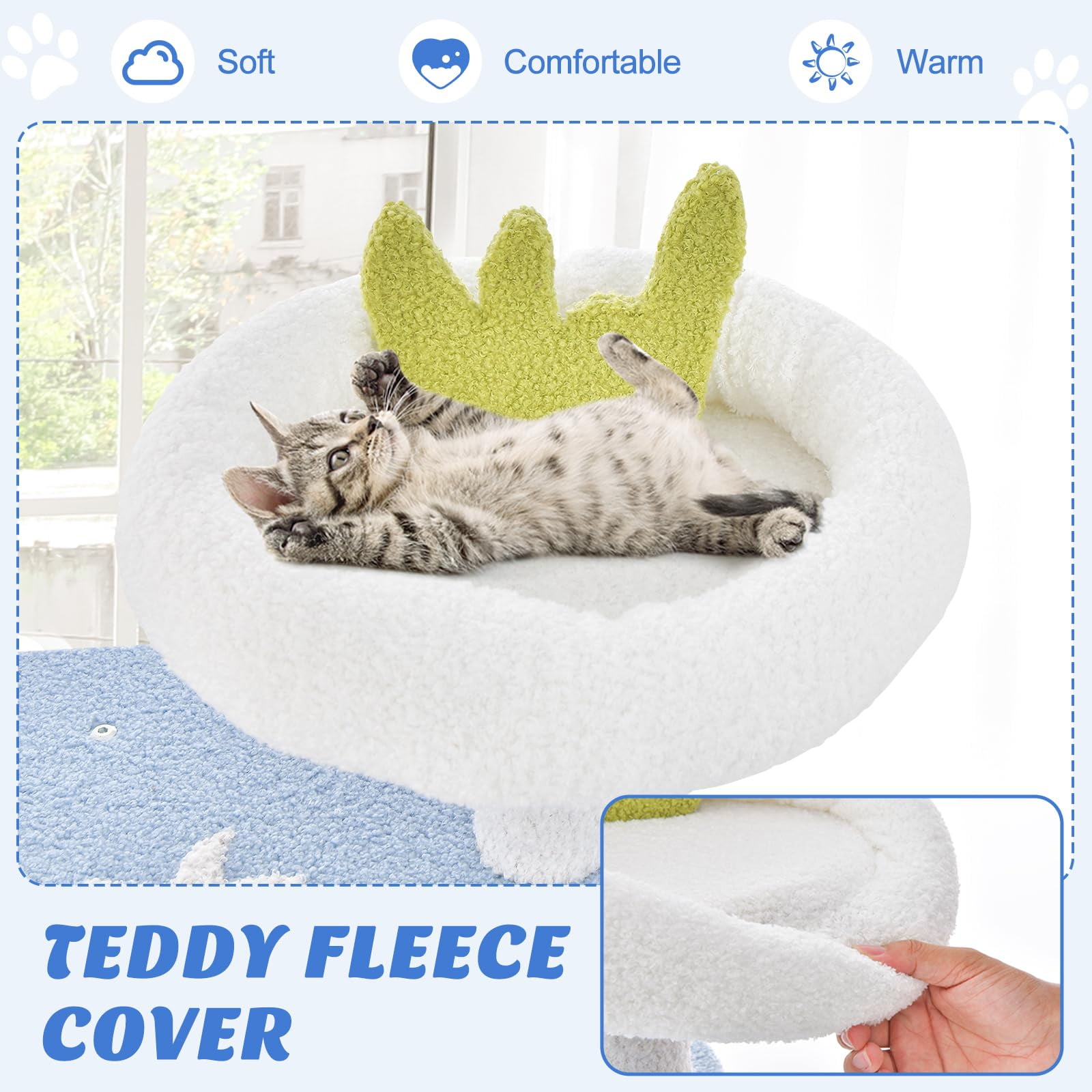 Multi-Level Ocean Themed Cat Tree for Indoor Cats, Large Cat Tower with Sisal Scratching Posts, Hanging Toys, Plush Perch, Modern Heavy Duty Design for Big Cats Up to 20 lbs, 66 Inches Tall, Blue