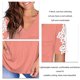 thumbnail image 5 of Blusa de manga corta con costuras de encaje, cuello en V, camisa clásica de color puro, verano para mujer, rosa, S, 5 of 6