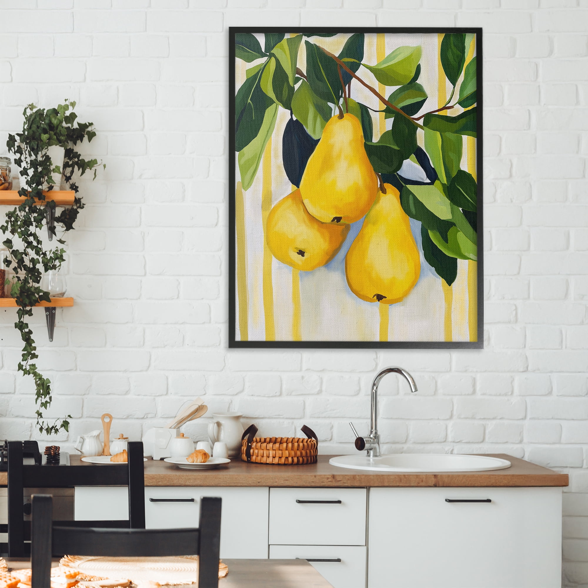 Stupell Industries Pears on Lush Branch Black Framed Giclee Art, design by Yen