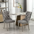 thumbnail image 6 of 3 Pieces Dining Chair Set Includes 1 Loveseat Bench and 2 Dining Chairs Tufted Back with Silver Stainless Steel Legs for 4 Persons Kitchen Dining Room Living Room, 6 of 12