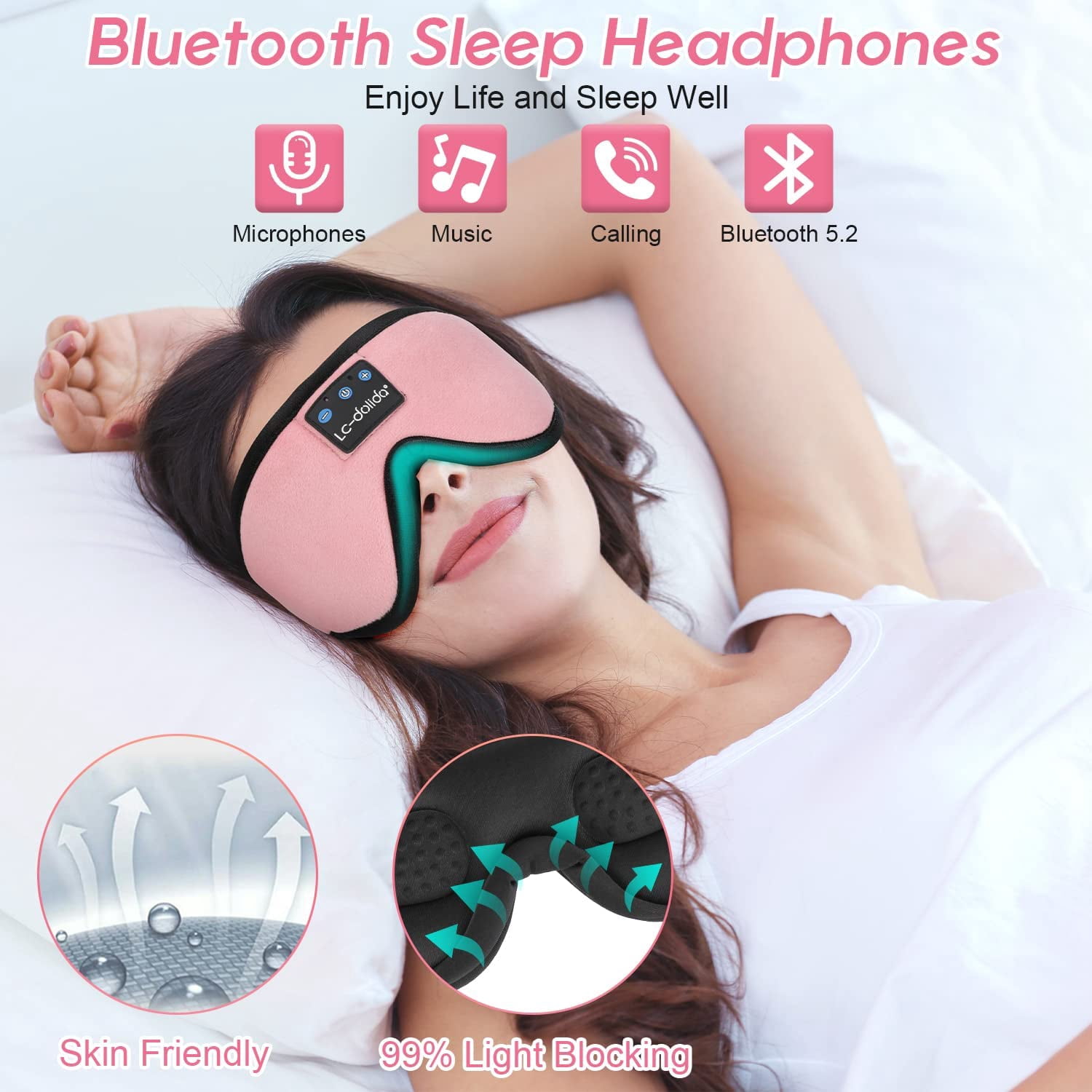Sleep Mask with Headphones, Total Blackout Sleeping Headphones for Side Sleeper, Sleep Headphones with Bluetooth 5.4, Blackout Eye Mask for Sleeping Travel Meditation Men Women