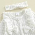 thumbnail image 6 of Cjfdfy Newborn Baby Girl Footed Romper Fall Winter Outfits Solid Color Bow Ruffled Long Sleeve Jumpsuit with Bow Headband cute Knit Ruffle Button Romper 0-9 Months, 6 of 9