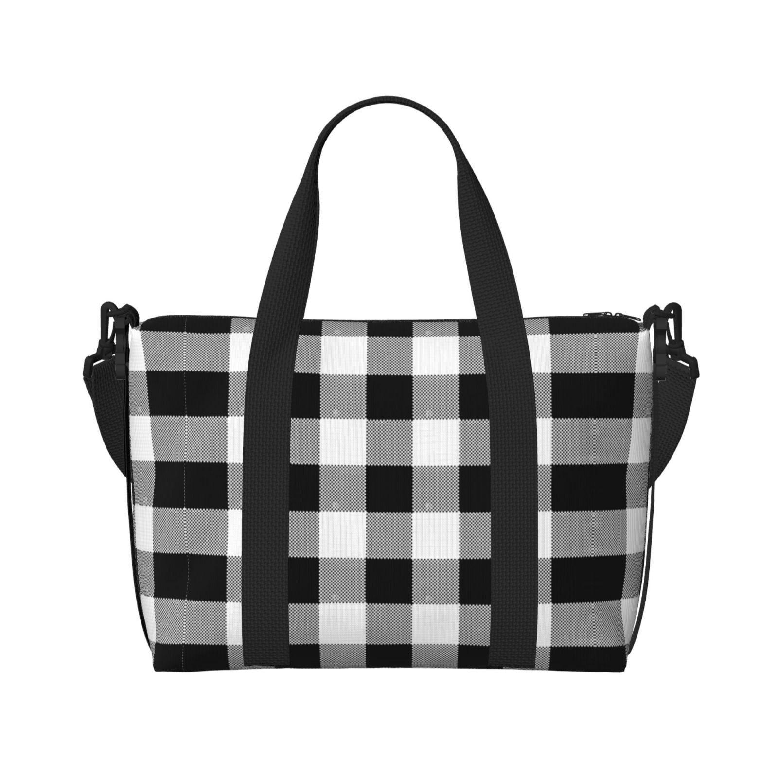 Travel Duffel Bag Black White Plaid Sports Tote Gym Bag Shoulder Weekender Overnight Bag For Women Men