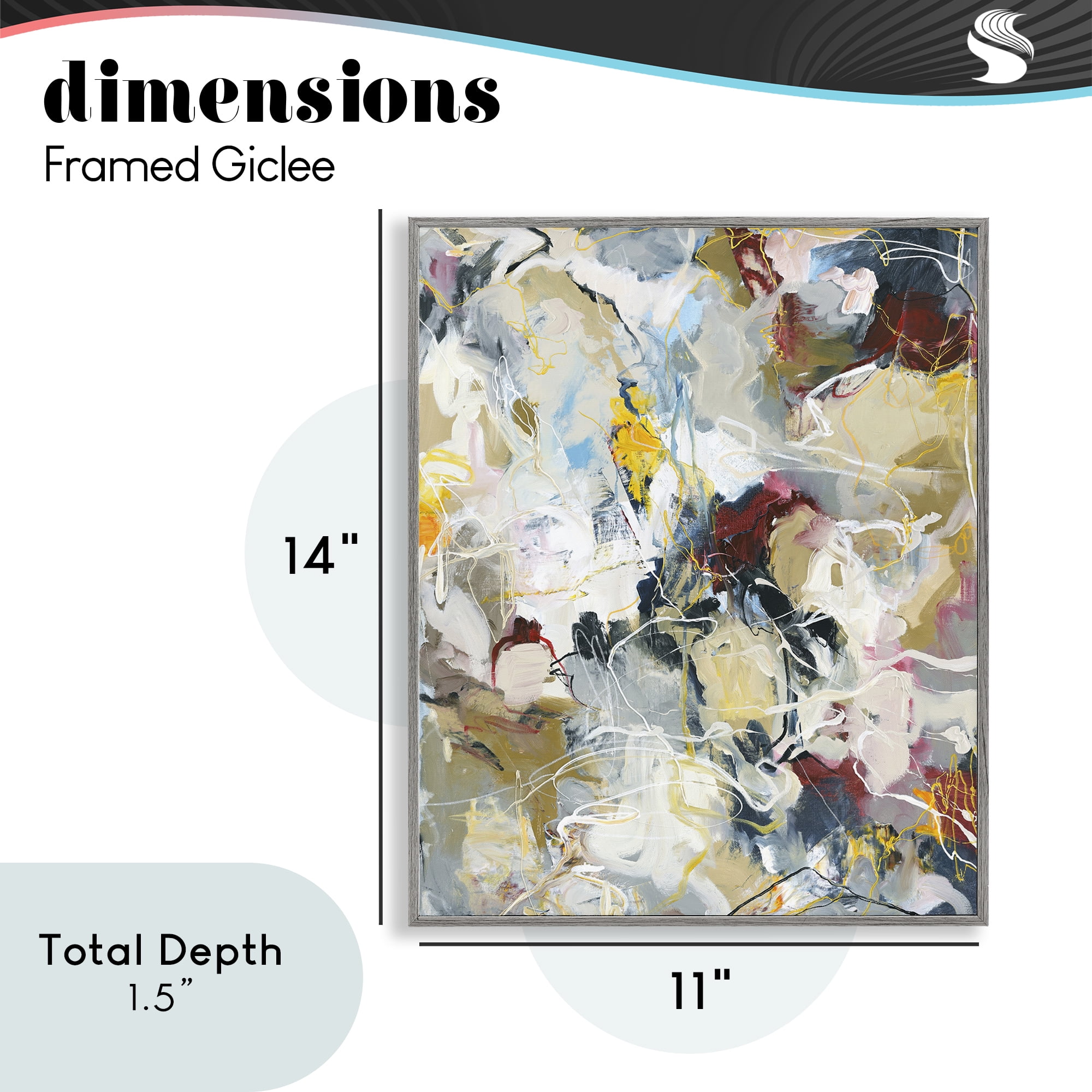 Energetic Frequency Abstract Gray Framed Giclee Art, design by Design Fabrikken