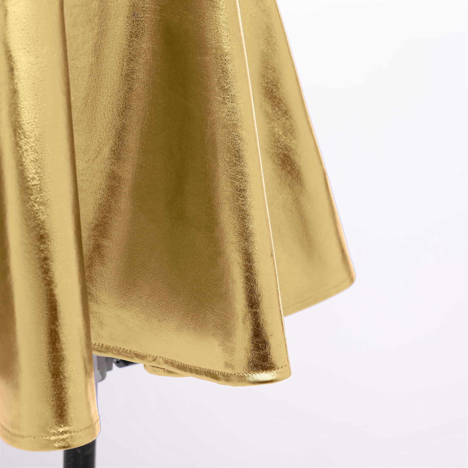 IBTOM CASTLE Women's Shiny Metallic Dress Sexy Sleeveless Mini Skater Dress Holographic Party Rave Dance Clubwear Anime Cosplay Halloween Clothes XL Gold