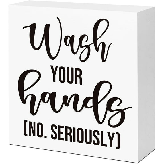 Zomyto 5x5 In Funny Bathroom Wooden Box Sign,Wash Your Hands No Seriously Wood Desk Sign