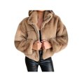 thumbnail image 1 of TheFound Women Fluffy Zipper Coat, Solid Color Long Sleeve Lapel Loose Tops, 1 of 6