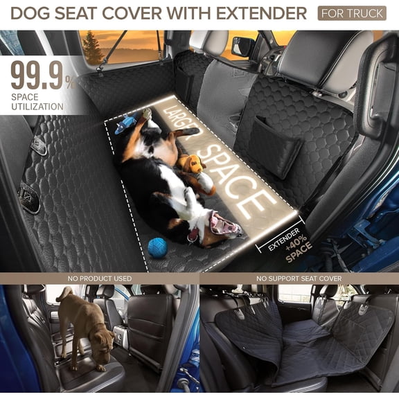 XL Truck Back Seat Extender for Dogs, PU Leather Hard Bottom Car Seat Cover for Dogs