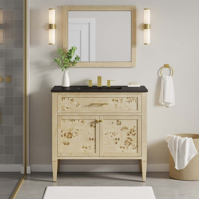 Modway Elysian 36" Wood Bathroom Vanity in Black Burl