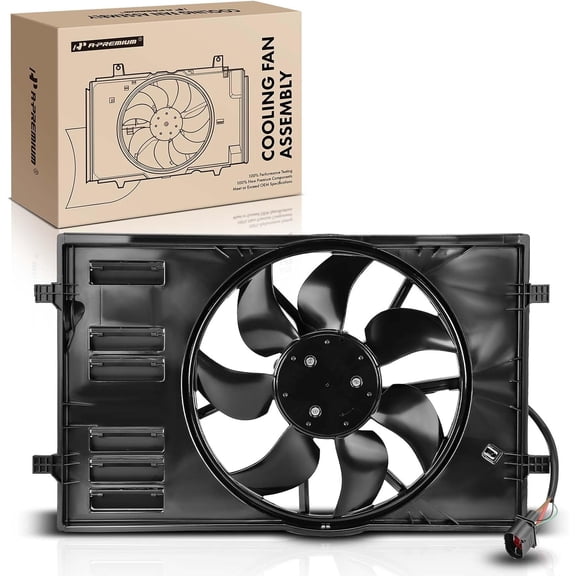 A-Premium Engine Radiator Cooling Fan Assembly with Brushless Motor Compatible with Select Volkswagen Models - Jetta 2019-2021, Golf 2015-2021, Golf SportWagen 2019, 1.4L - Replace# VW3115126