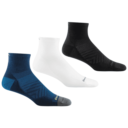 Darn Tough Men's Run Variety Pack Quarter Ultra-Lightweight Running Socks, Large Size, Black, White & Eclipse