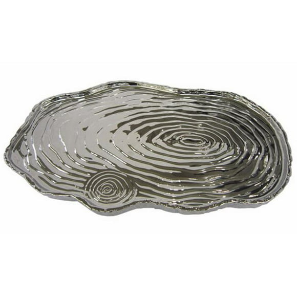 16 x 10 in. Botanic Porcelain Tree Bark Tray, Silver
