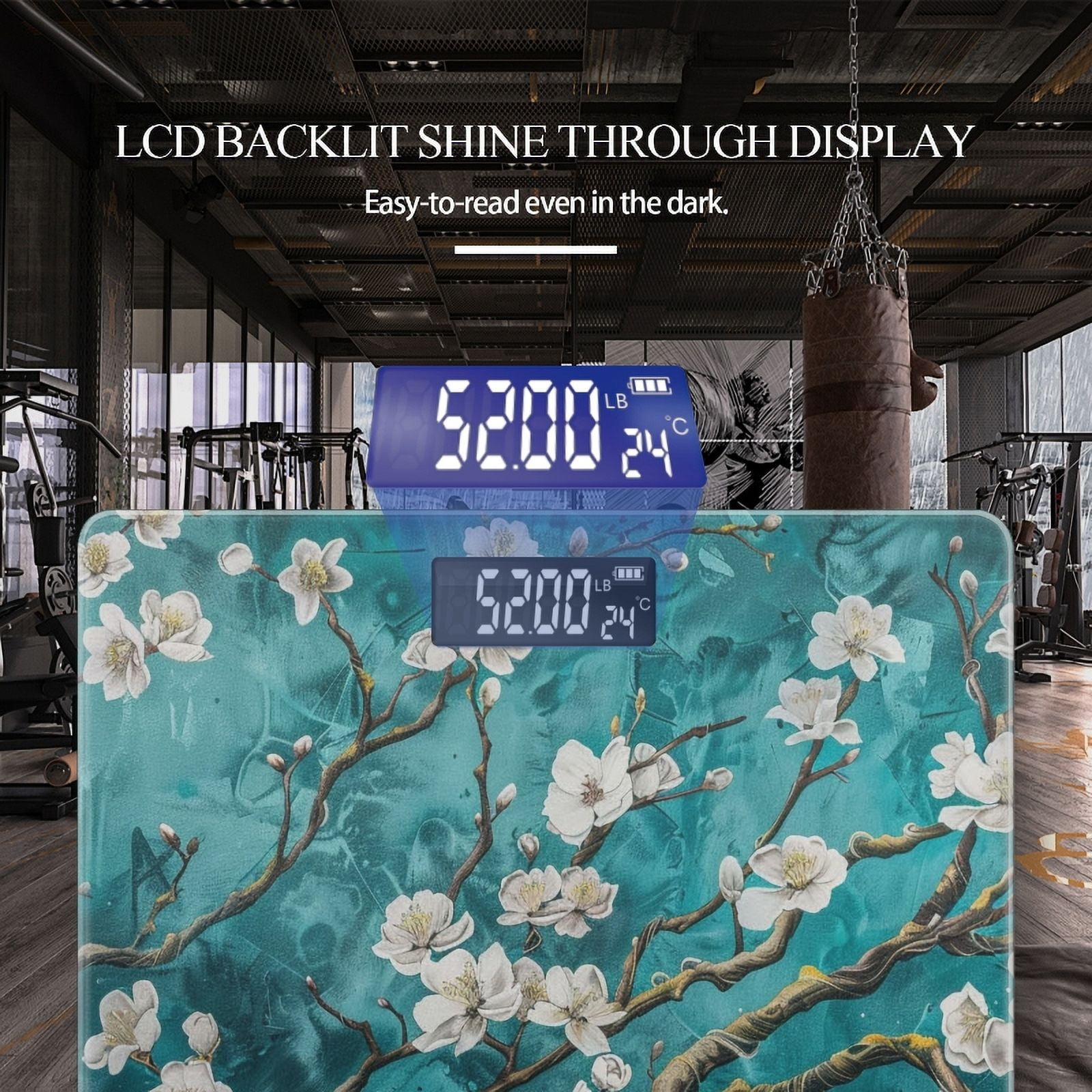 High Precision Body Weight Scale Smart Bathroom Scales with Large LCD Display(400lbs),Decorative for Bedroom-Alabaster White Magnolia Tree Branch On Teal Background