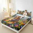 thumbnail image 4 of Manfei Safari Tiger Pattern Bed Sheets,Watercolor Daisy Flower King Sheets,Colorful Scenery Sheet Set For Kids,Microfiber Bedroom Decor,4pcs, 4 of 7