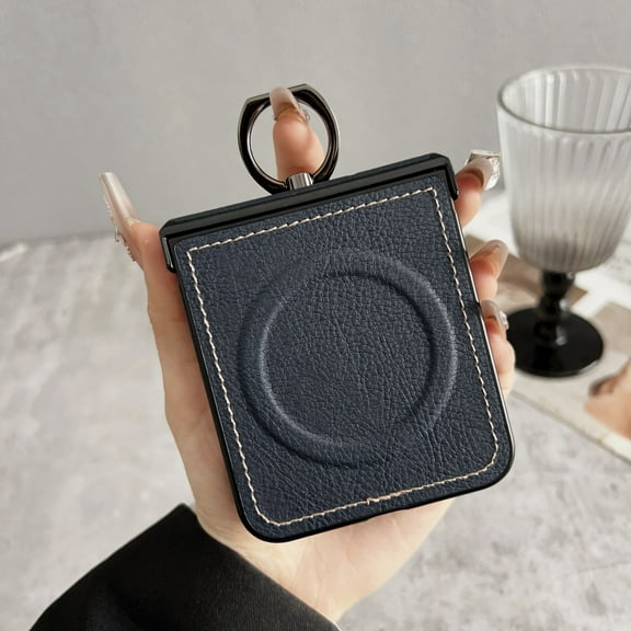 Allytechgroup Slim Case for Samsung Galaxy Z Flip 6/7 FE, PU Leather Ring Holder Kickstand Magnetic Cover Compatible with Magsafe Anti-Scratch Phone Case for Samsung Galaxy Z Flip 6/7 FE,Darkblue