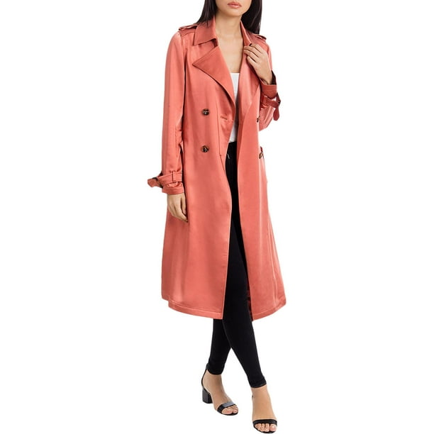 Badgley Mischka Womens Satin Long Trench Jacket Orange S Com Badgley Mischka Womens Satin Long, Trench Coat Looks Badgley Mischka