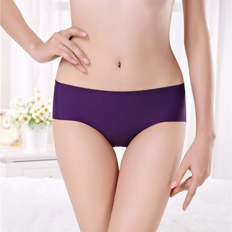 Women Stretchy Seamless Middle Waist Underwear Panties,Purple M