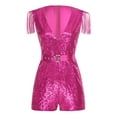 thumbnail image 3 of inhzoy Womens Sparkly Deep V Neck Romper Sequin Fringe Shorts Jumpsuit Glitter Festival Rave Outfit Hot Pink 3XL, 3 of 7