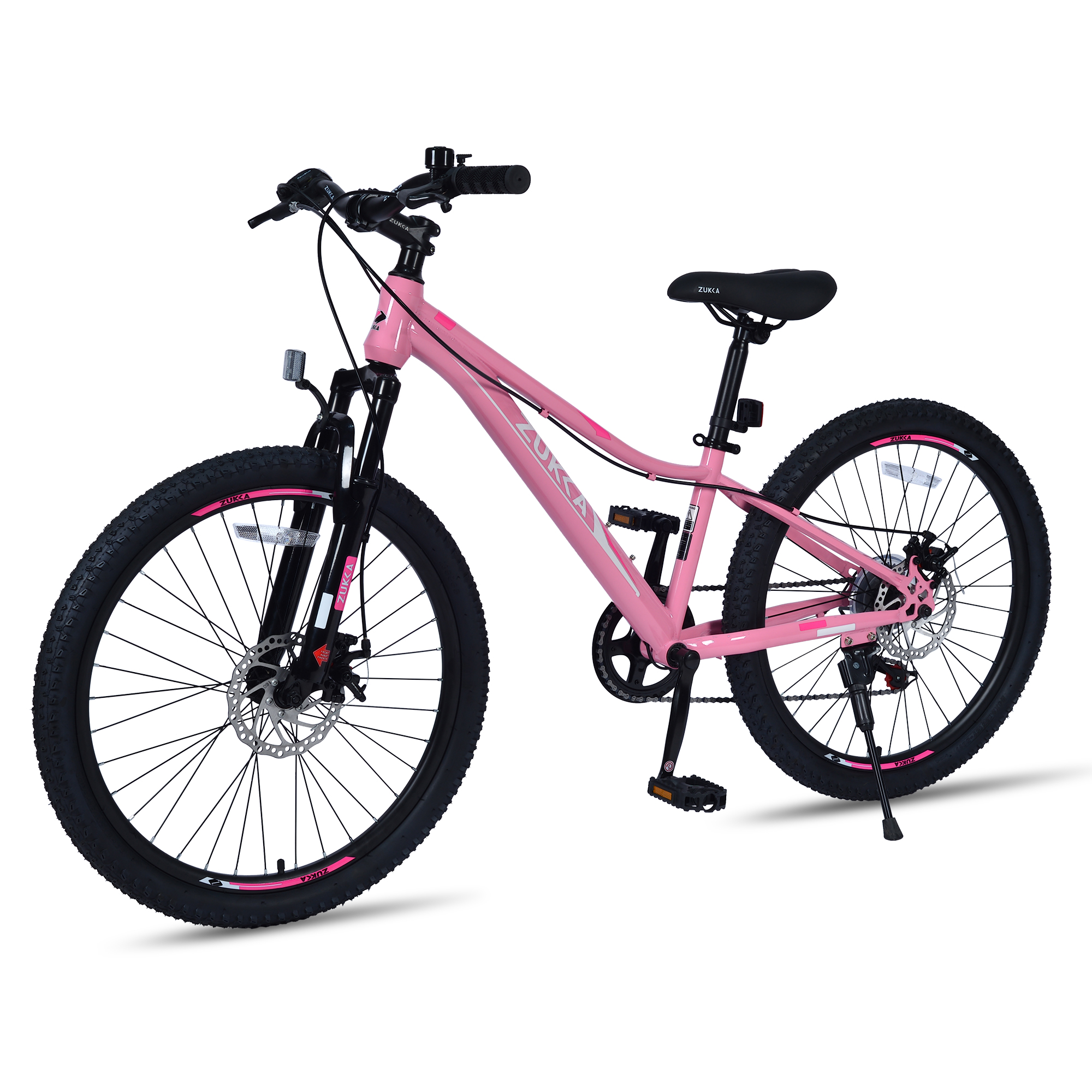 24 Inch 6-Speed Mountain Bike for Kids Boys and Girls, High-Strength Steel Frame Bicycle with Suspension Fork and Dual Disc Brakes, Adjustable Seat and All-Terrain Tires for Ages 9-12, Pink