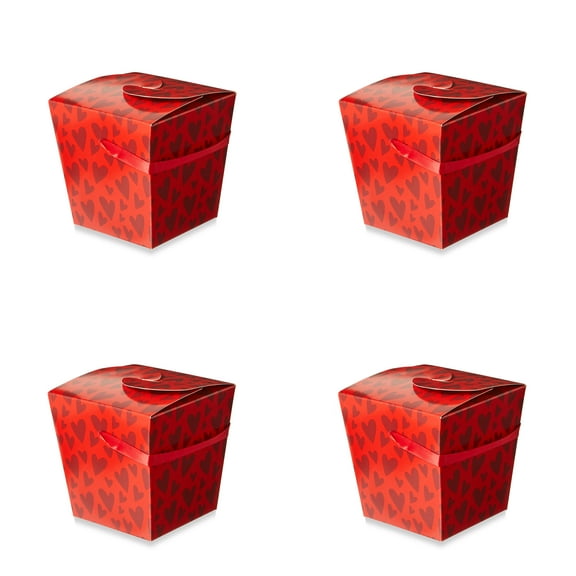 Heart Take Out Boxes, Red, 4" x 4" x 4", 4 Count, Valentine's Day by Way To Celebrate