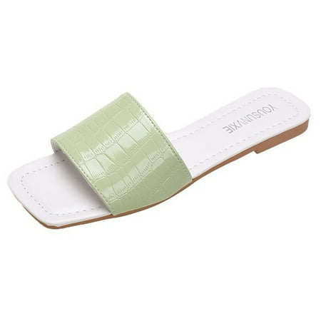 

Kukoosong Womens Sanndalss Summer Fashion Solid Color Slippers Square Head Flat Multicolour Casual Slippers Flat Sandals for Women Green 41