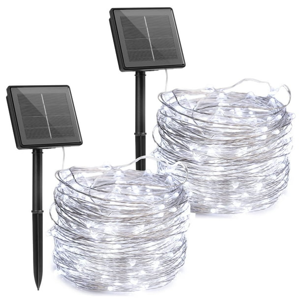 Cadena de luces solares Brightown para exteriores, 2 x 10 m, 100 LED, color blanco