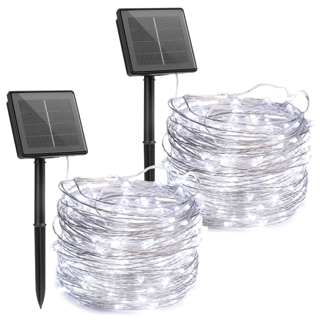 Cadena de luces solares Brightown para exteriores, 2 x 10 m, 100 LED, color blanco