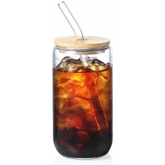 1 Pack Glass Cups with Bamboo Lids and Straws 16 oz, Gifts for Women, Drinking glasses set, Iced Coffee, Tea Cup, Cute Aesthetics Tumbler Cup, Mothers Day, Birthday Gifts for Her Mom