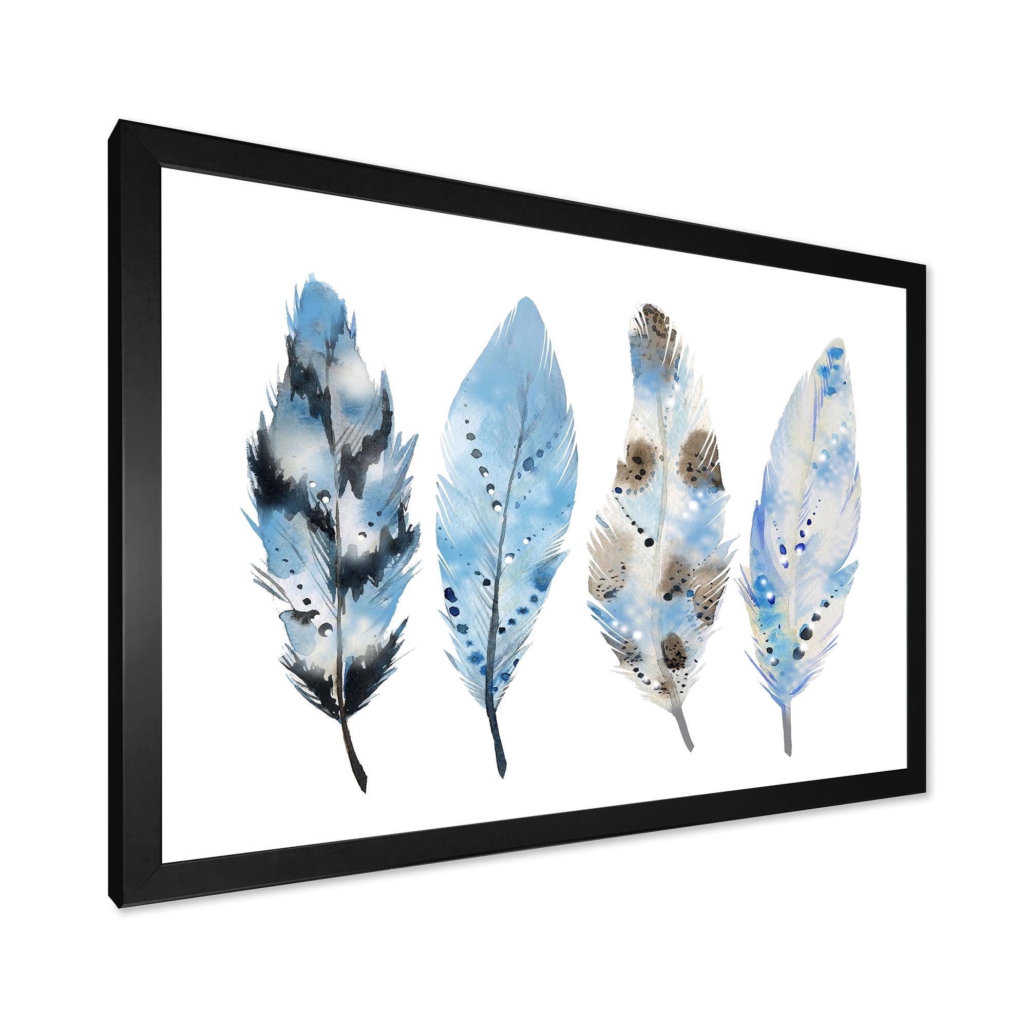 Designart 'Abstract Blue Boho Feathers I' Bohemian & Eclectic Framed Art Print