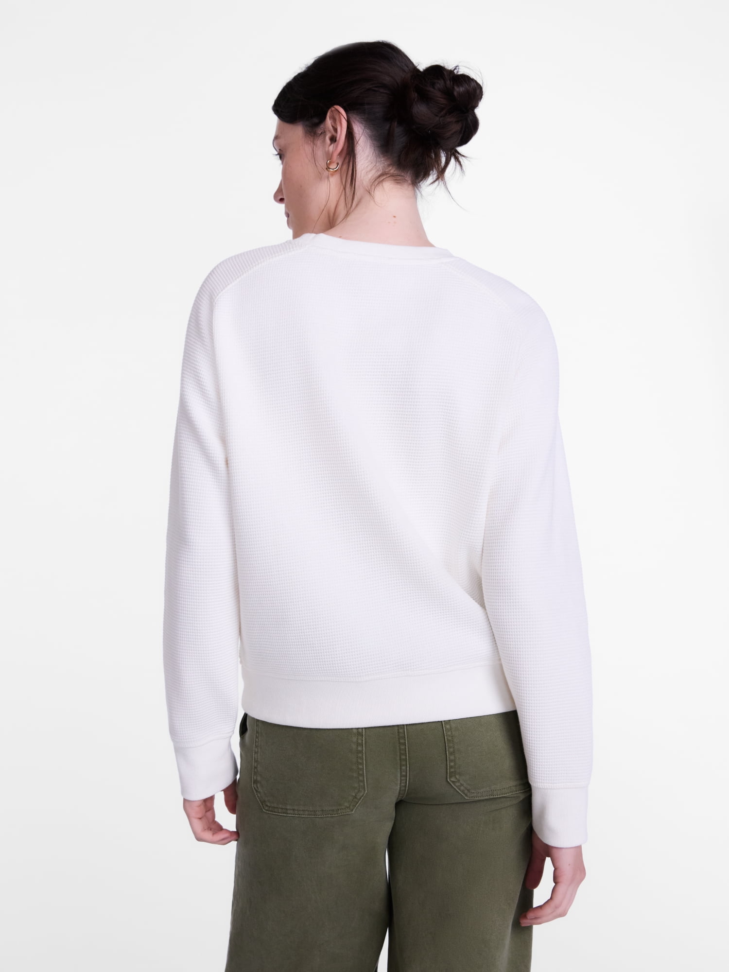 Scenario Women's Waffle Knit Crewneck Tee with Long Sleeves, Sizes XS-XXXL