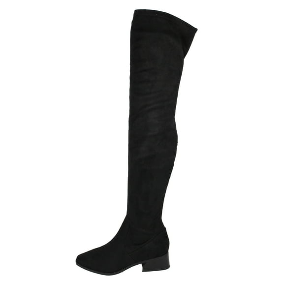 Soda Women Over Knee Thigh High Boots Side Zipper Block Heels Pointed-Toe Back Elastic DEENA-H Suede Black 8.5