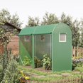 thumbnail image 2 of Outsunny 9.8' x 3.3' x 6.6' Walk-in Lean-to Greenhouse, Galvanized Steel Frame with UV Protecting PE Cover, 2 Zipper Doors & 4 Windows for Garden Backyard Vegetable & Flower Growing, 2 of 8