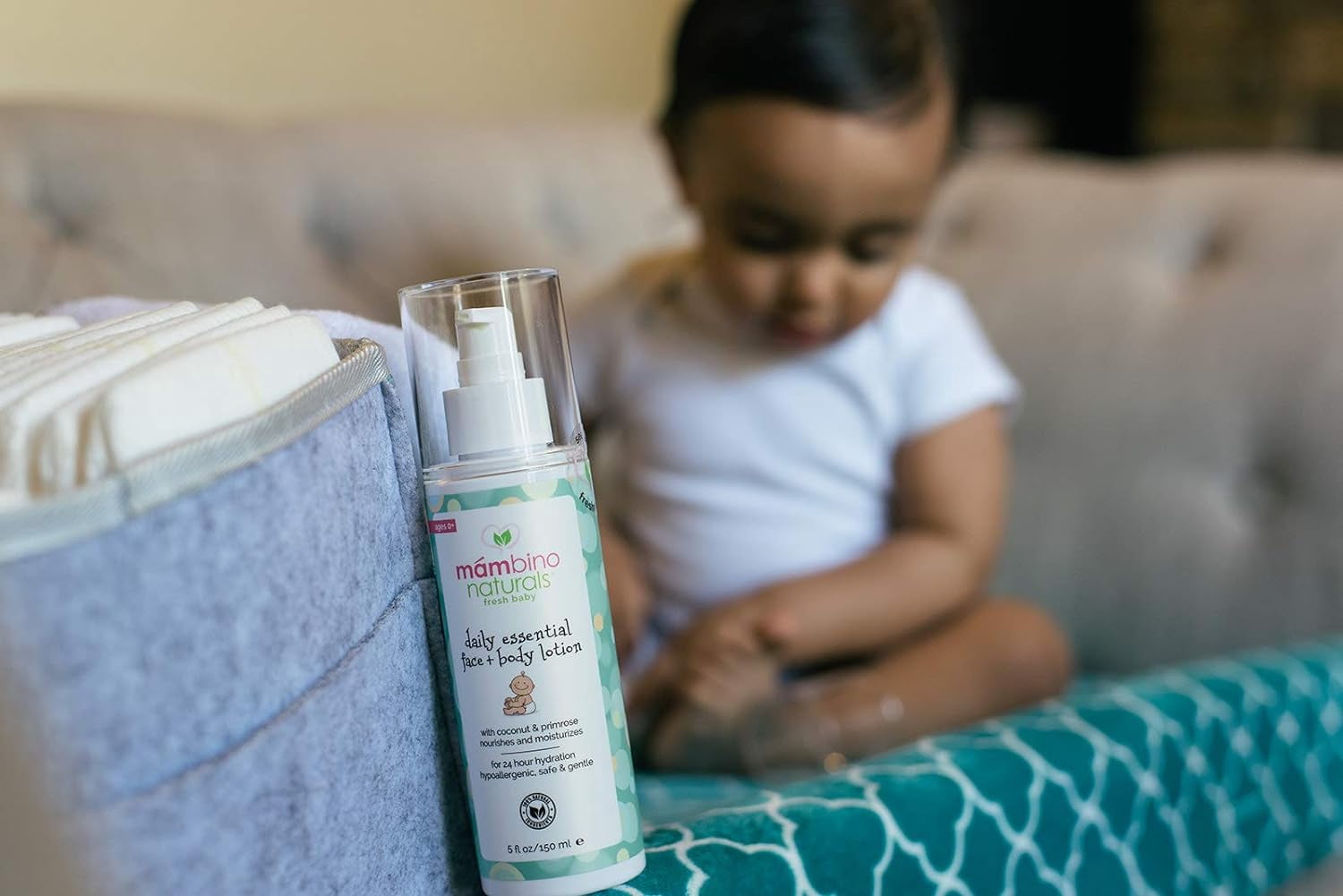 Mambino Organics Daily Essential Face And Body Lotion, Coconut + Primrose, 5 Fluid Ounces (2 Pack)