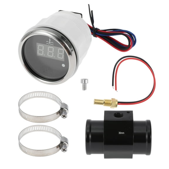 Unique Bargains 1.42" Universal Digital Water Temperature Gauge Kit with Black Joint Pipe Radiator Sensor Adaptor 100-300F - DC 12V Automotive LED Display
