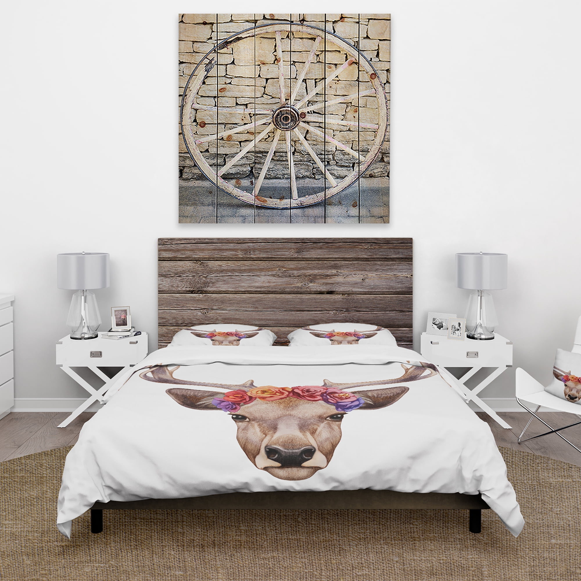 Designart 'Deer Portrait with Floral Head' Country Duvet Cover Set