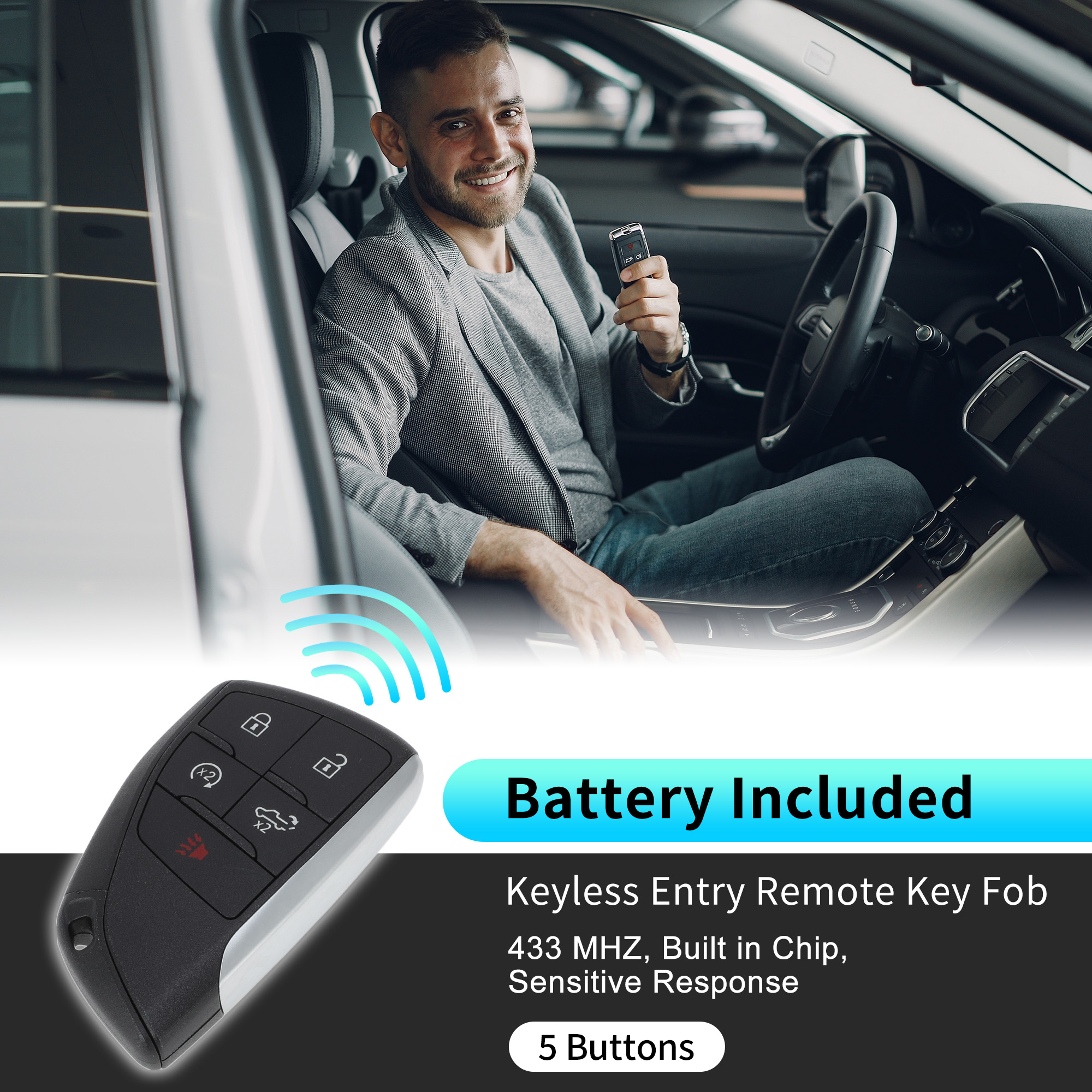 YG0G21TB2 433 MHz Replacement Keyless Entry Remote Smart Key Fob for Chevrolet Silverado 1500 2500 3500 HD 2021-2024 13548437 5 Buttons