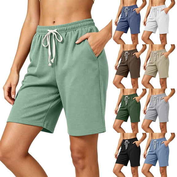 Women's Knit Elastic Waist Shorts with Pockets, Drawstring Casual Summer Bottoms, Soft Stretchy Fabric, Loose Fit, Lounge Athletic Gym Hiking Travel, Womens | VerBelle,Black L