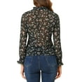 thumbnail image 3 of INSPIRE CHIC Women's Floral Puff Long Sleeve Ruffle Tie Neck Chiffon Blouse, 3 of 5