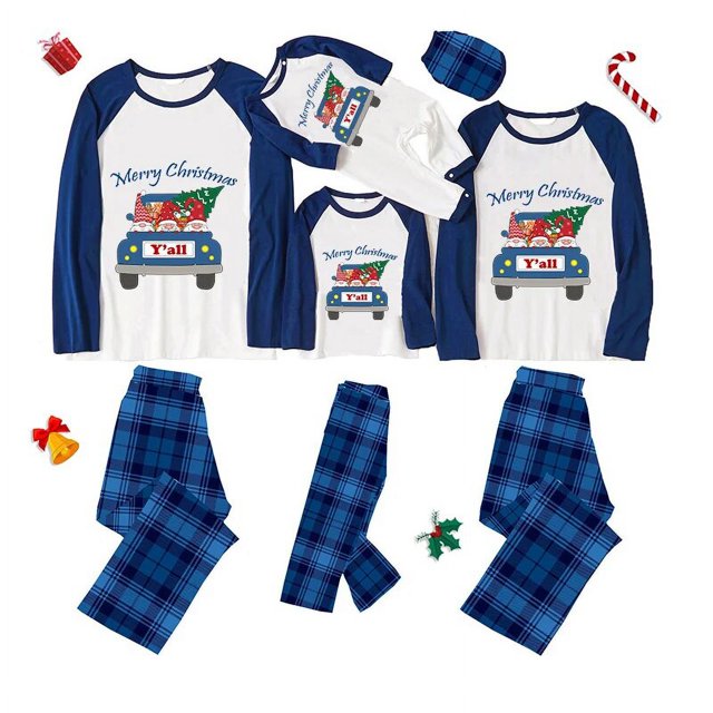 Pijamas familiares a juego de Navidad, conjunto de pijamas de diseño exclusivo para niños, Snomies, cuadros azules