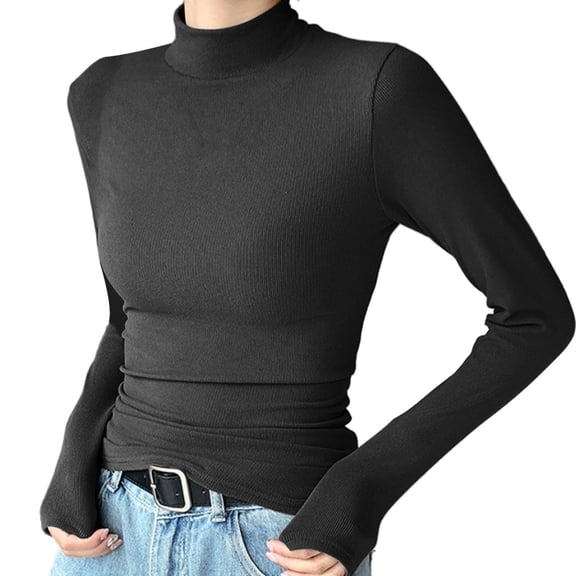 TRUBKH Women's Sweaters Scoop Neck Long Lantern Sleeve Thermal Shirts for Winter Thermal Shirts for Women Pullover Top Womens Thermal Tops Seamless Knit Womens Tops Black M