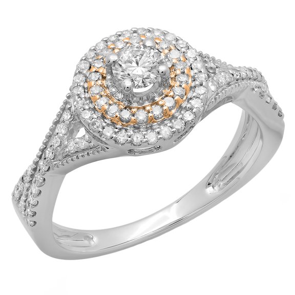 Dazzlingrock Collection 0.60 Carat (ctw) Two Tone Rose Gold Plated 14K Round Diamond Halo Engagement Ring, White Gold, Size 9